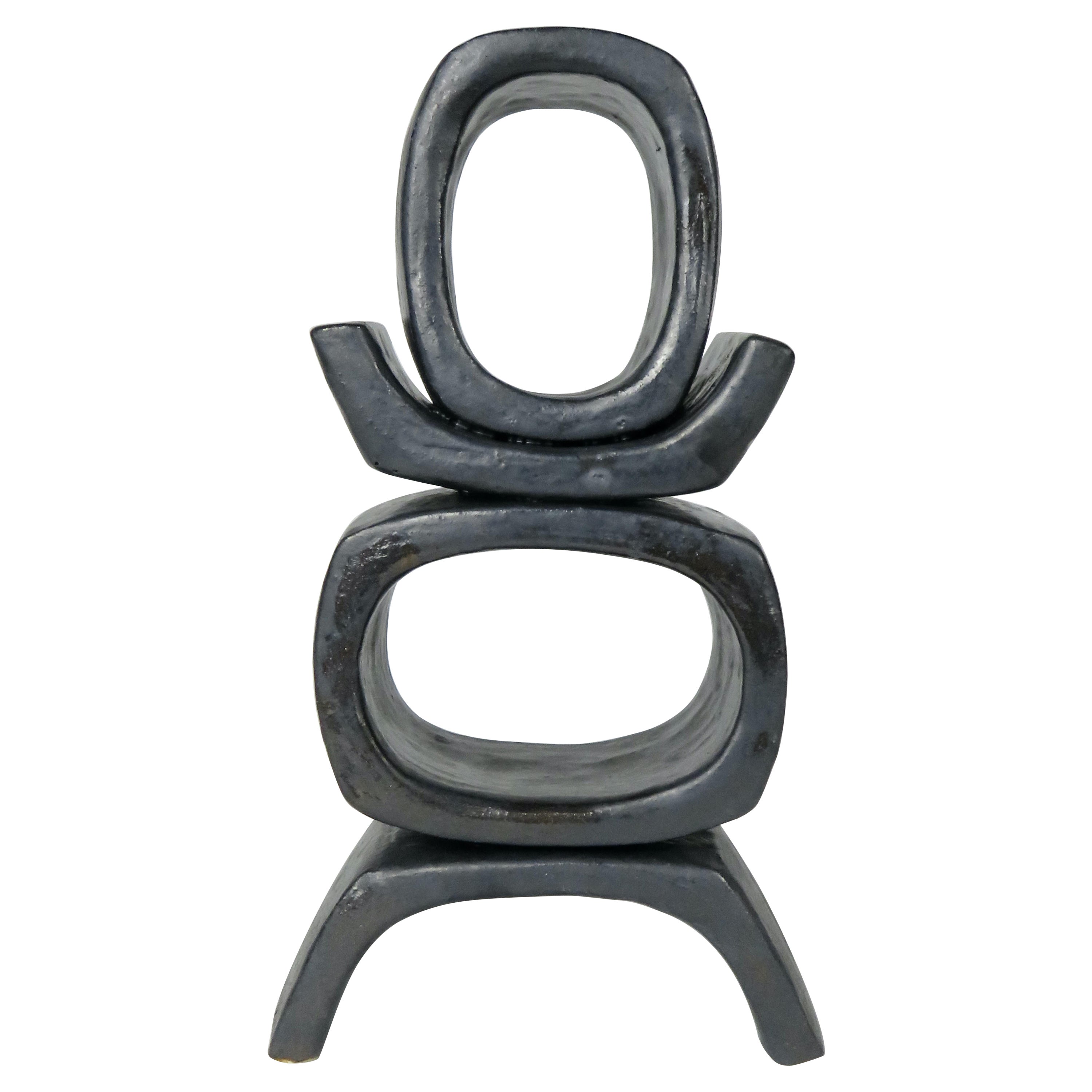 Short Standing TOTEM, Rectangular Ovals on Angled Legs in Metallic Glazed Clay