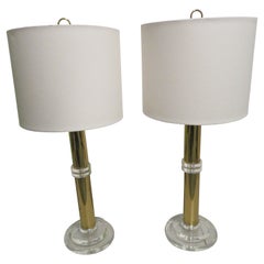 Marvelous Pair Brass and Lucite Column Lamps Mid-Century Modern