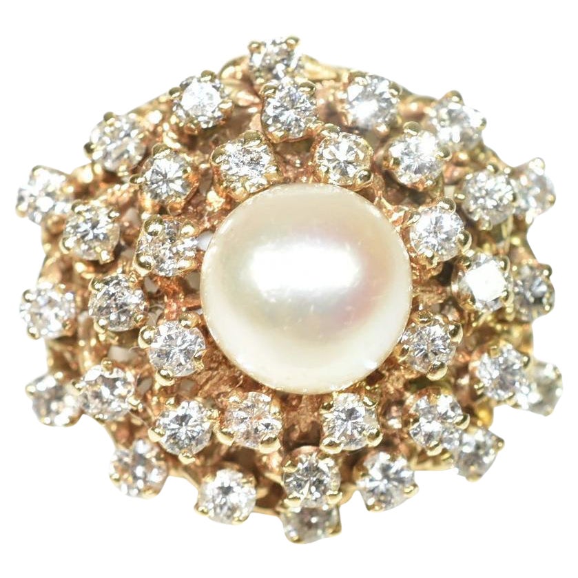 Diamond and Pearl Cocktail Ring, Ladies, 1.75 Cttw For Sale