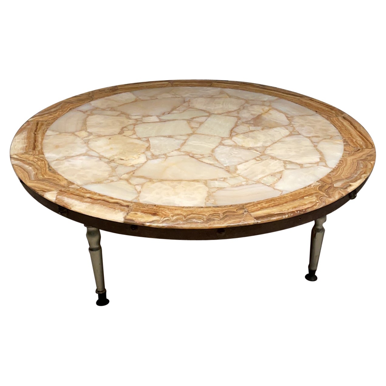 1960s Glamorous Modern Round Coffee Table in Onyx Stone by Muller of Mexico 