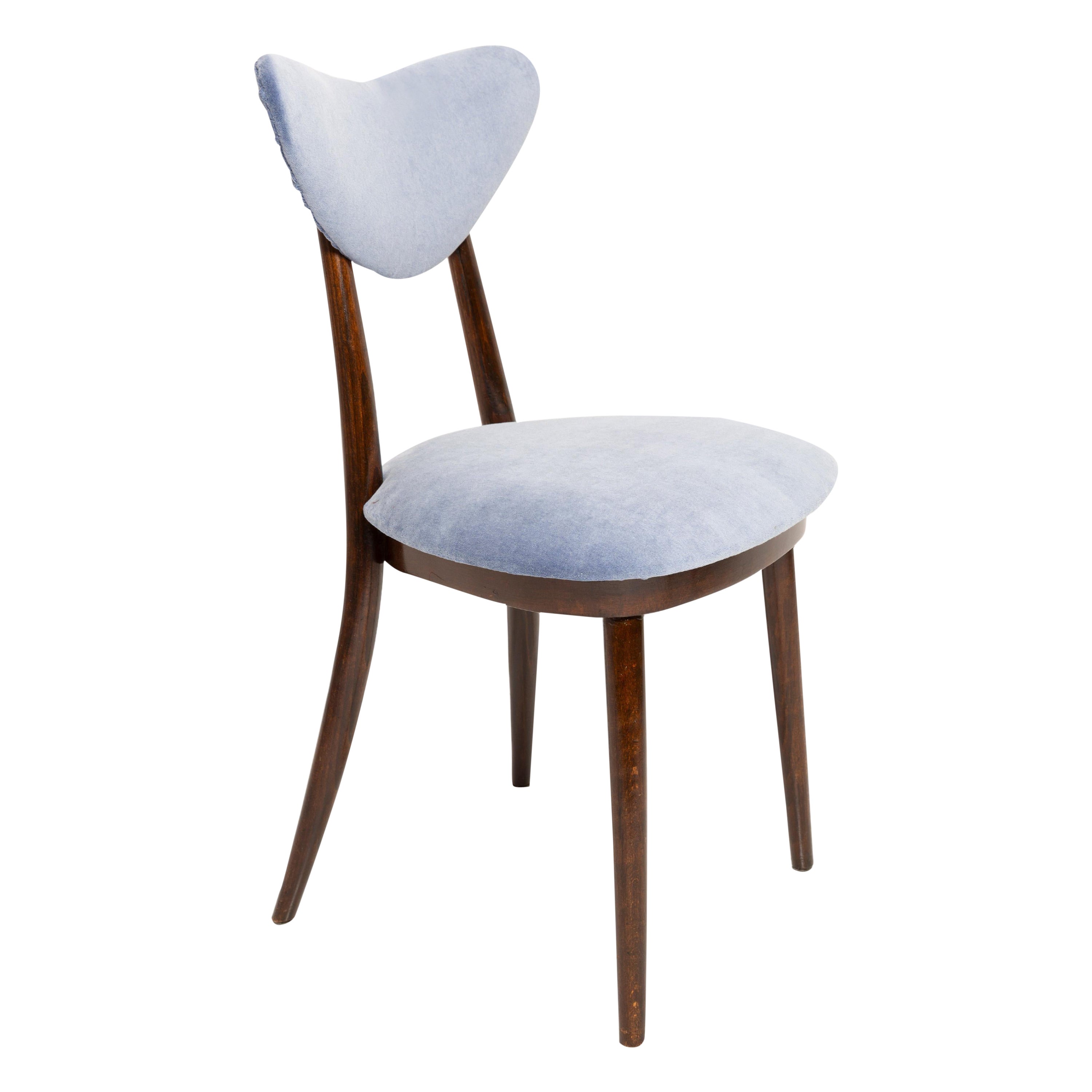 Mid Century Violet Blue Heart Cotton-Velvet Chair, Europe, 1960s For Sale