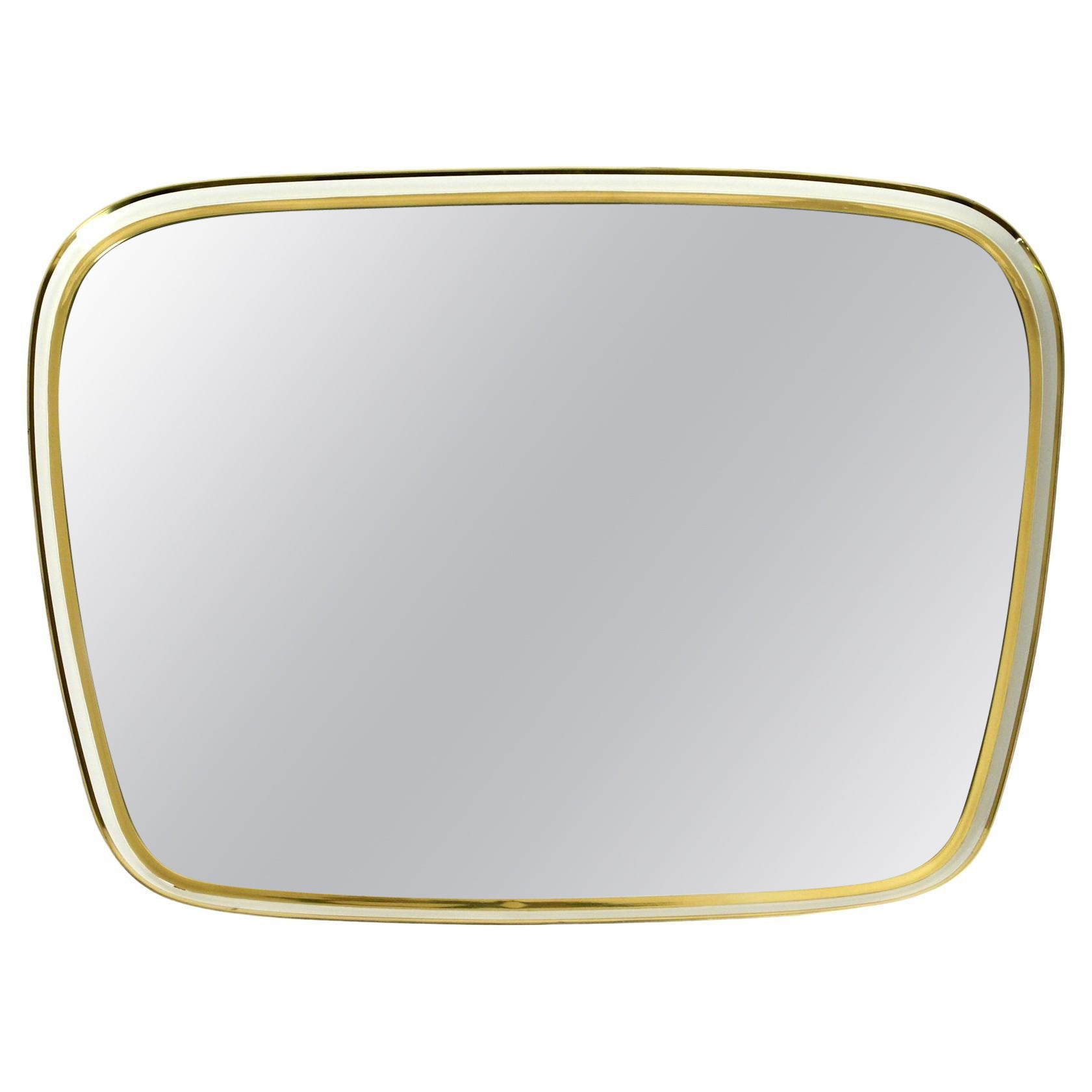 Huge Mid Century Modern "Zier-Form" Wall Mirror with Heavy Brass Frame For Sale