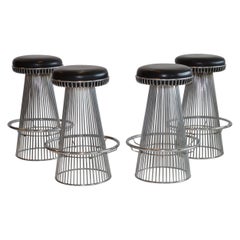 Set of Four Arthur Umanoff Modern Chrome Wire Bar or Counter Stools c. 1960s