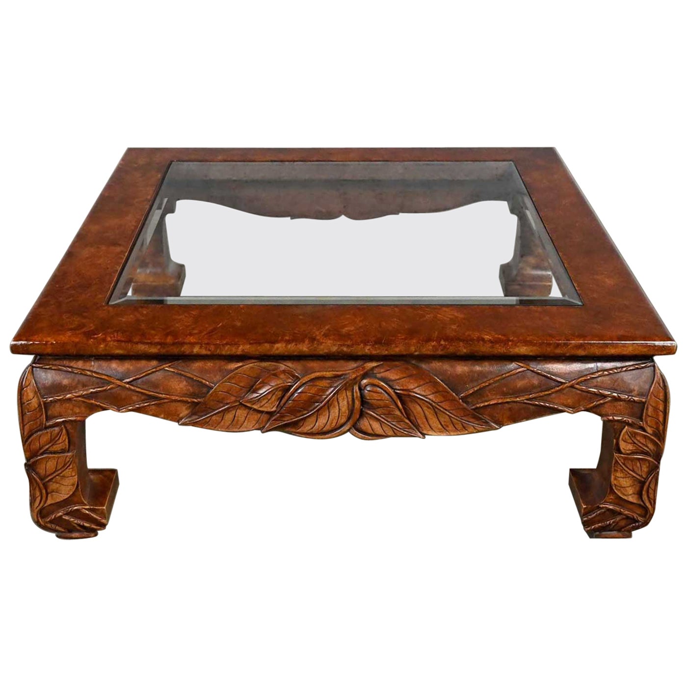 Casa Bique Chinoiserie Chow Leg Carved Square Coffee Table Attr Robert Marcius