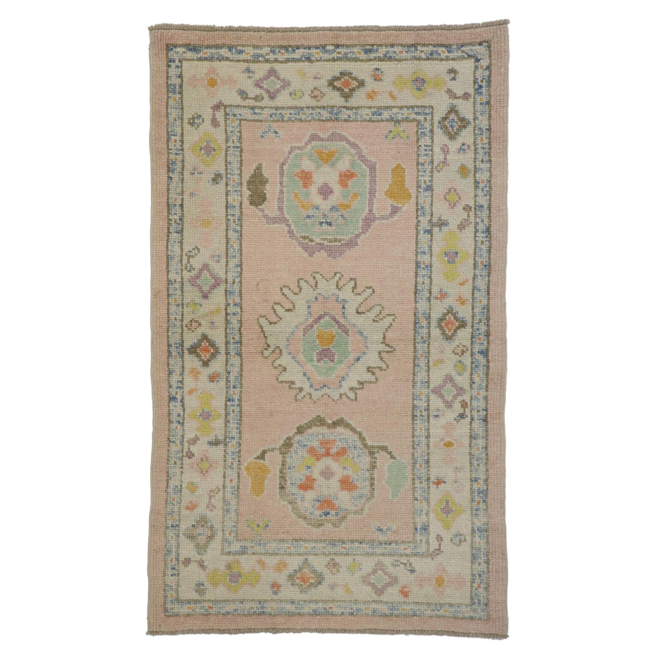 New Contemporary Pink Turkish Oushak Carpet with Traditional Modern Style