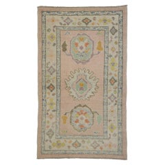 New Contemporary Pink Turkish Oushak Carpet with Traditional Modern Style