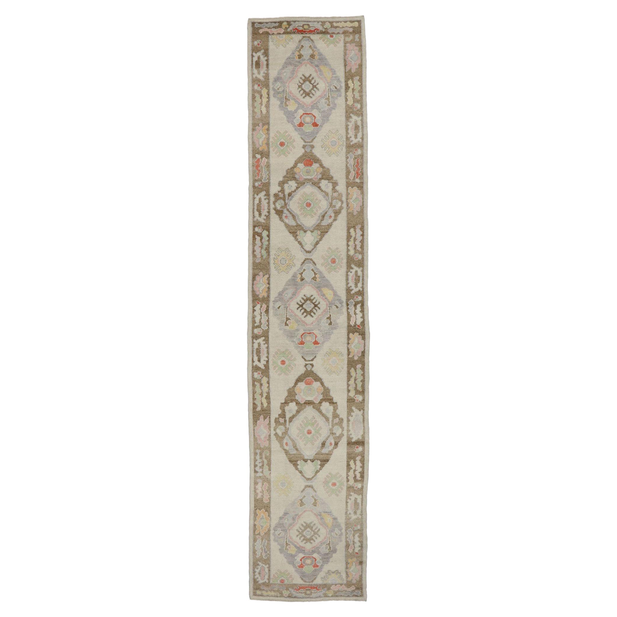 New Contemporary Turkish Oushak Runner with Bohemian Style