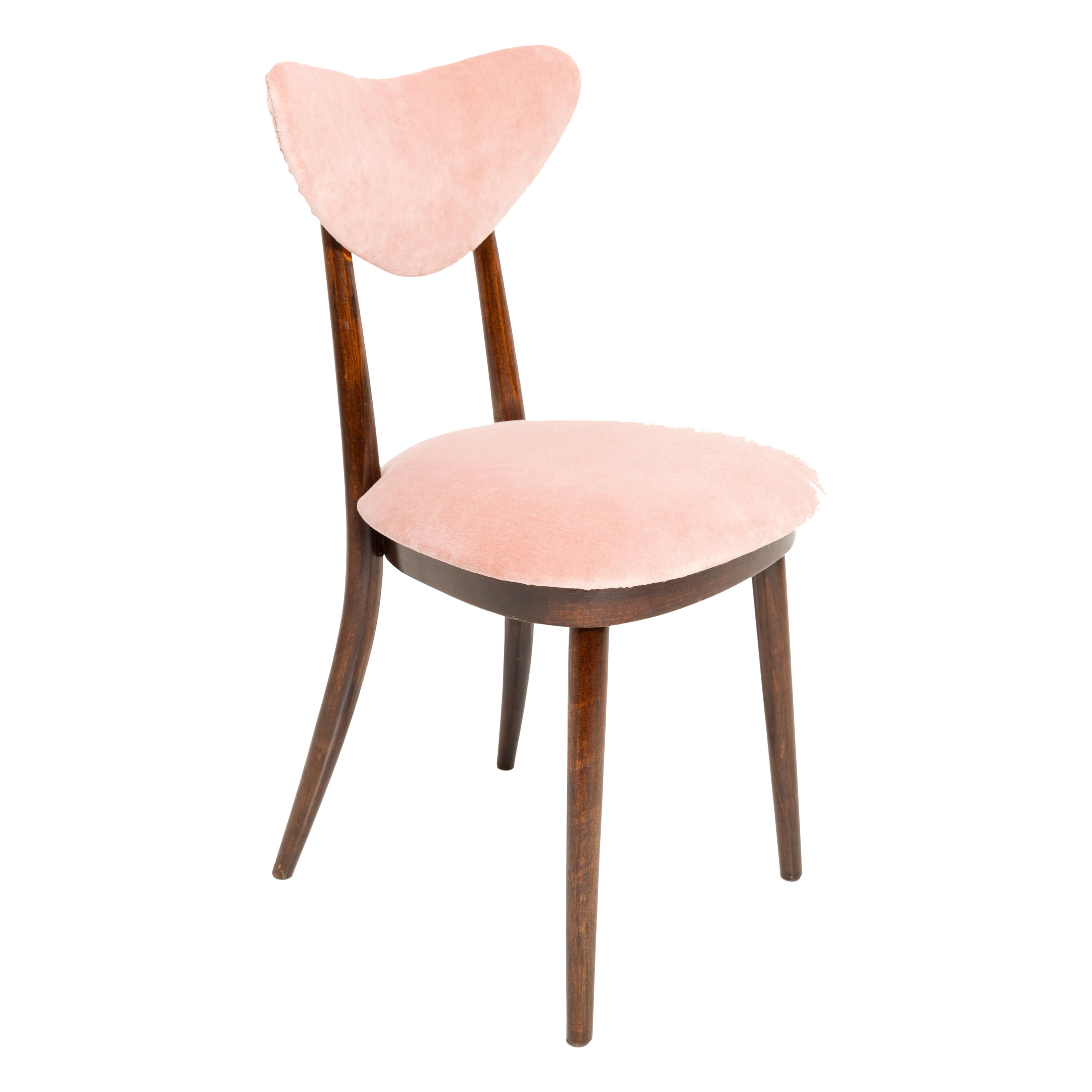 Mid-Century-Stuhl aus rosafarbenem Baumwollsamt mit Herz, Europa, 1960er Jahre