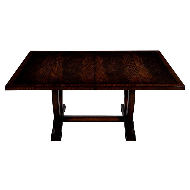 Custom Art Deco Inspired Flamed Mahogany Dining Table High Gloss For