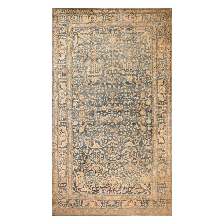 Light Blue Antique Persian Khorassan Area Rug. Size: 11 ft 4 in x 20 ft 6 in For Sale