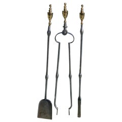 Set of American Brass and Polished Steel Urn Finial Bulbous Fire Tools, C. 1810