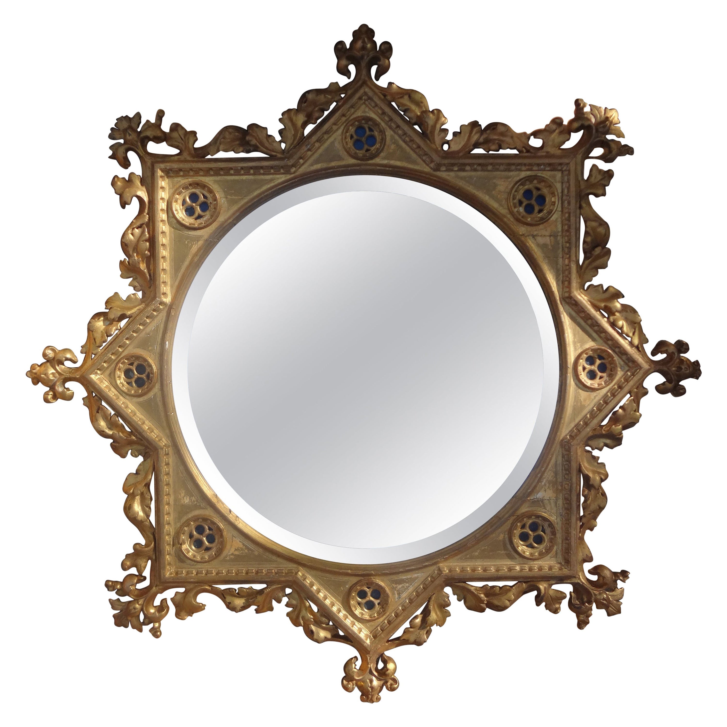 Miroir biseauté en bois doré italien du 19e siècle