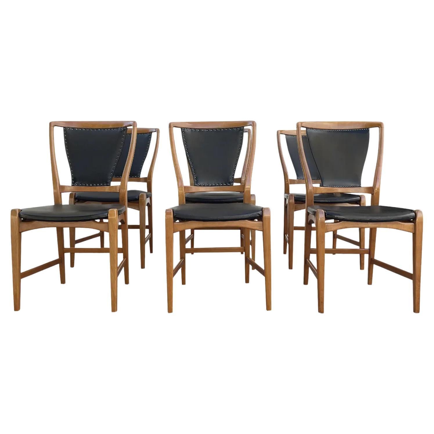 20th Century Black Swedish Set of Six Vintage Pearwood Dining Room Chairs