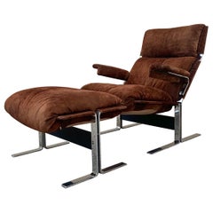 Richard Hersberger for Pace, Brown Suede and Chrome Lounge Chair and Ottoman
