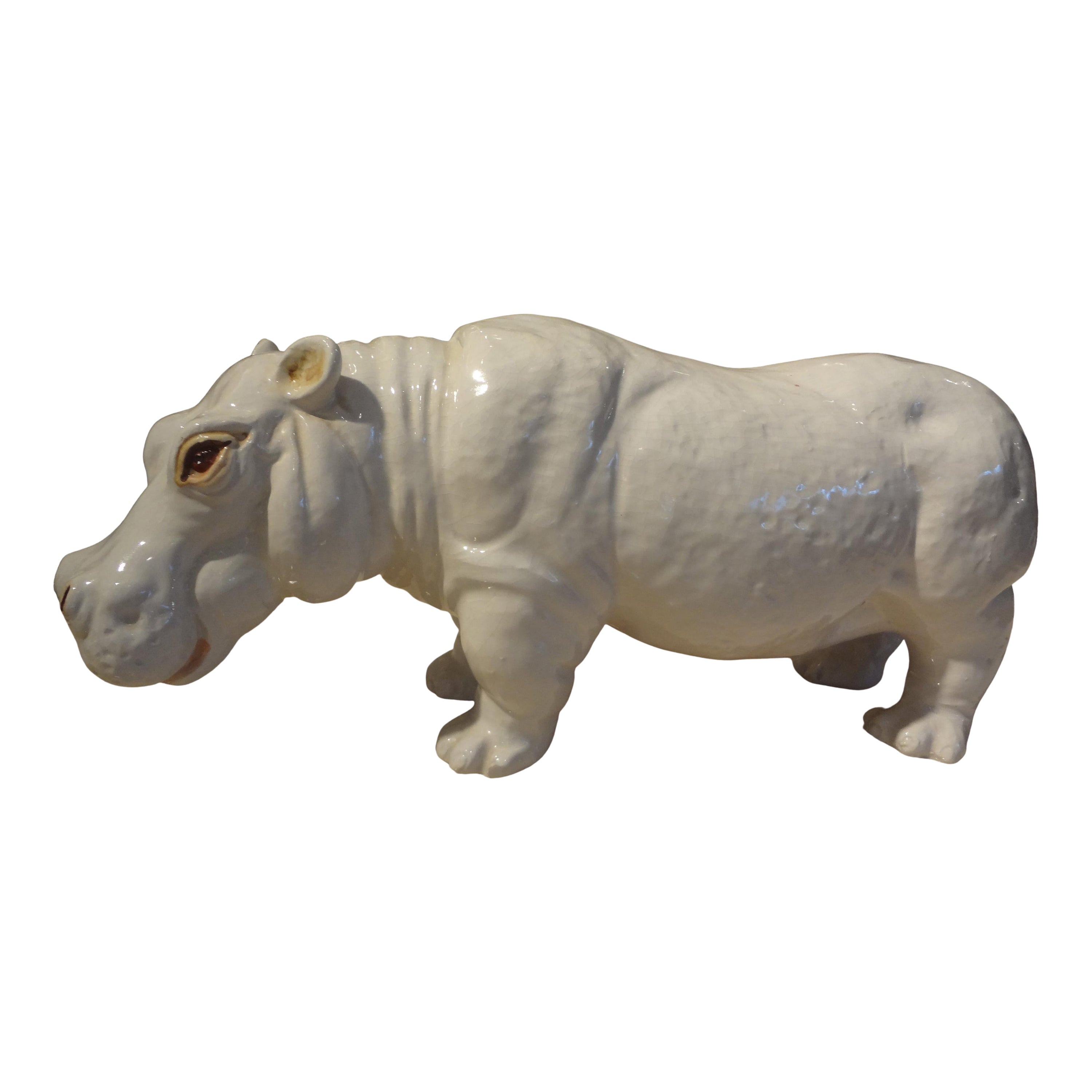 Italian Glazed Terra Cotta Hippopotamus For Sale