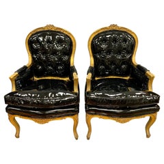 French Louis XVI Carved Giltwood Fauteuils Bergeres Chairs