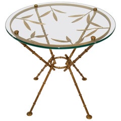 Maison Baguès Style Bronze Faux Bamboo & Leaves Glass Cocktail Table Traditional