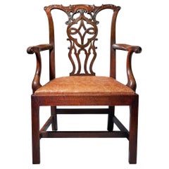 George III 18th Century Mahogany Armchair in the Manner of Thomas Chippendale