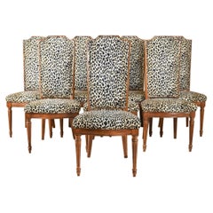 French High Back Leopard Print Ultra Suede Dining Chairs, Set of 8