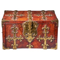 Antique 17th C. Diminutive William and Mary Kingwood Strongbox or Coffre Fort, C. 1690