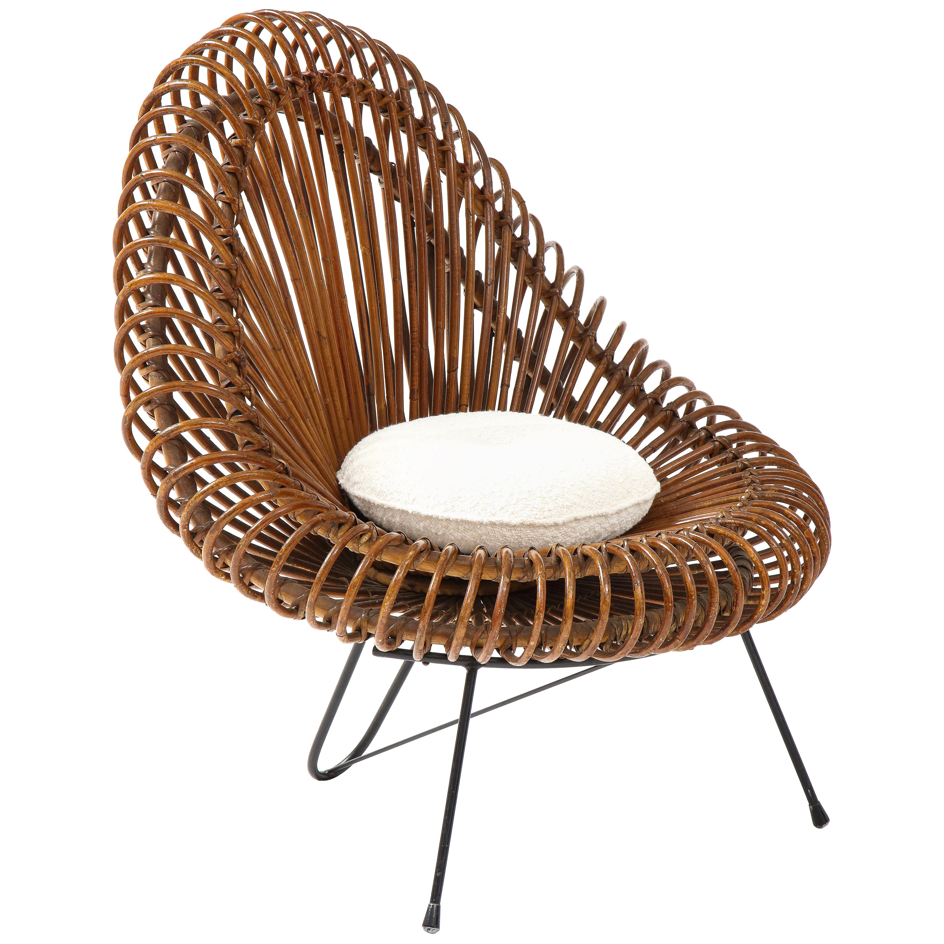 Janine Abraham and Dirk Jan Rol Sculptural Rattan Lounge Chair, France, 1950s For Sale