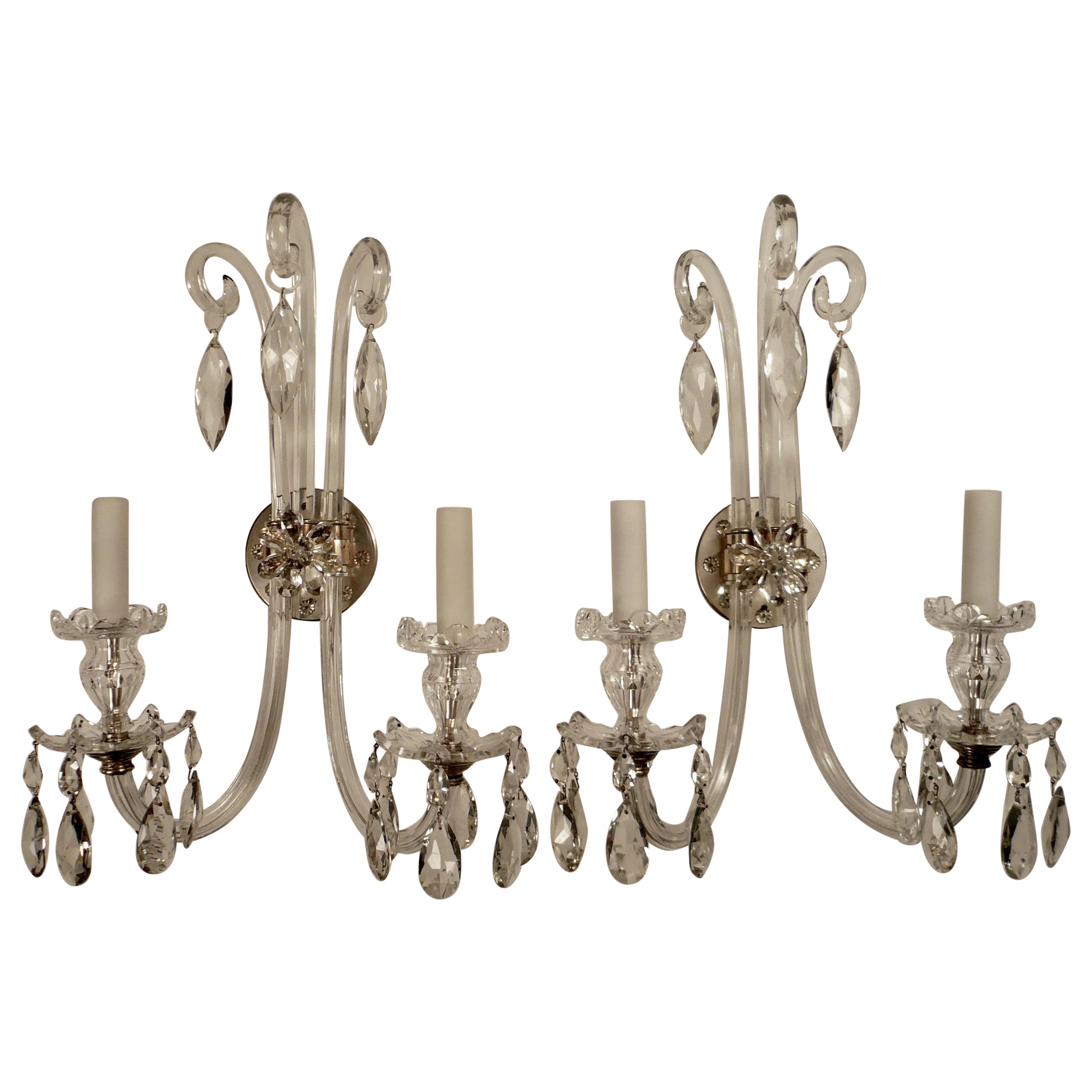 Large Pair Cut Crystal Georgian Style Sconces in the Style of Moses Lafount