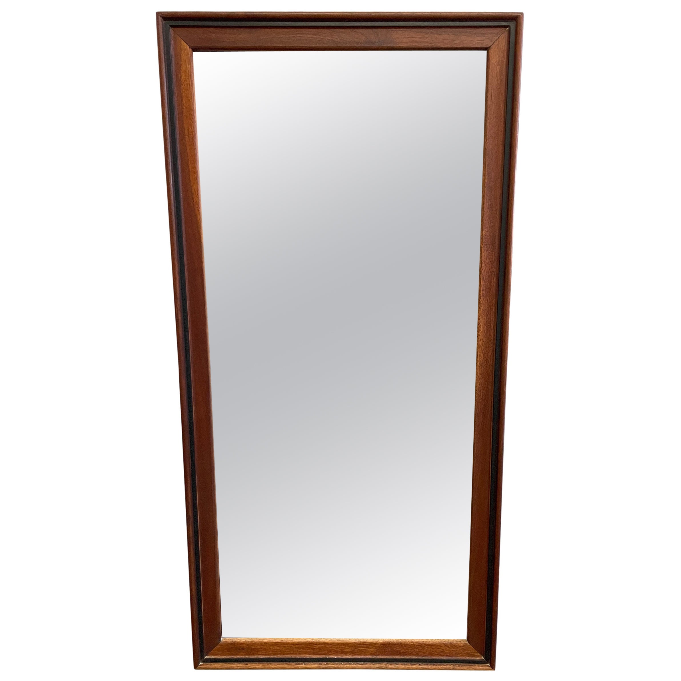 Midcentury Danish Modern Teak Wood Narrow Wall Mirror For Sale