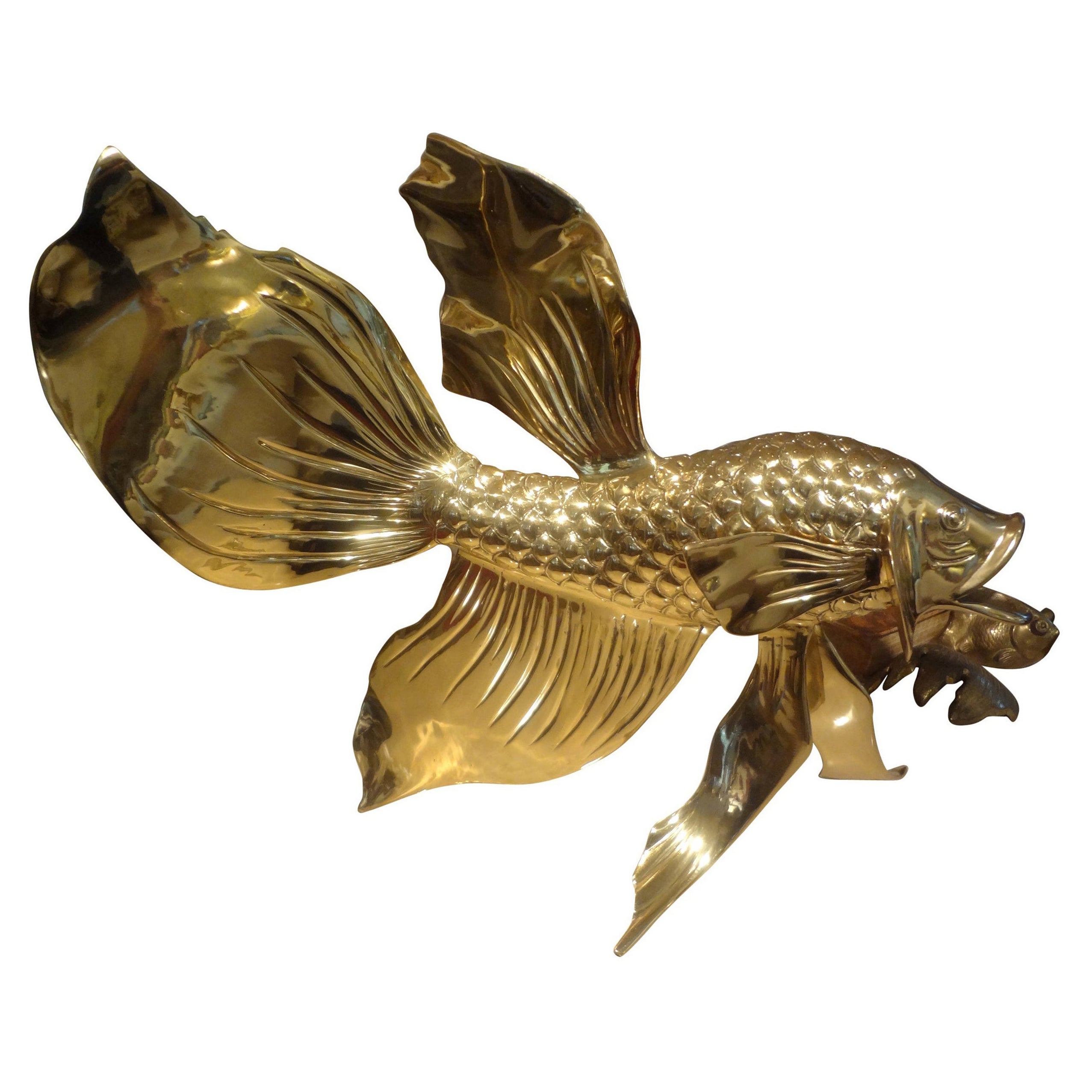 Monumental Italian Brass Fish Or Koi Sculpture For Sale
