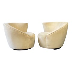 Pair of Mid Century Nautilus Swivel Chairs in the Style of Weiman