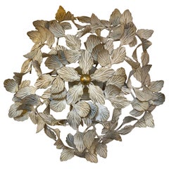 Hollywood Regency Flush Mount 4 Light White Tole Ivy Leaves Fixture