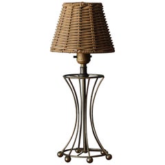 American Designer, Table Lamp, Brass, Rattan, United States, 1950s