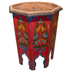 Mid-20th Century Moroccan Hand Painted Octagonal Wooden Pedestal Table