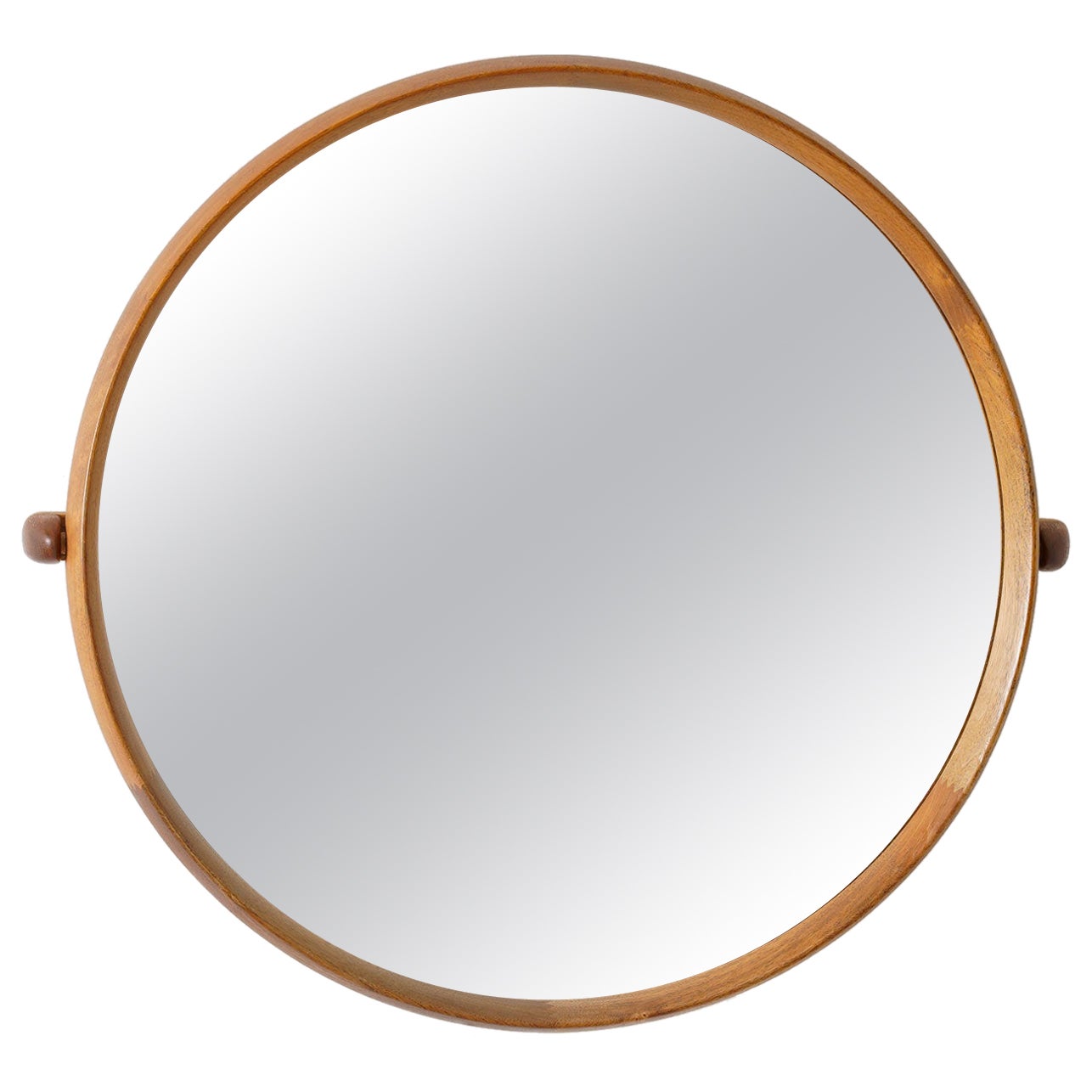 Round Swedish Midcentury Mirror in Teak by Uno & Östen Kristiansson for Luxus For Sale