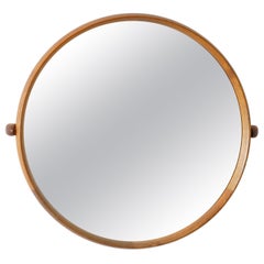 Round Swedish Midcentury Mirror in Teak by Uno & Östen Kristiansson for Luxus