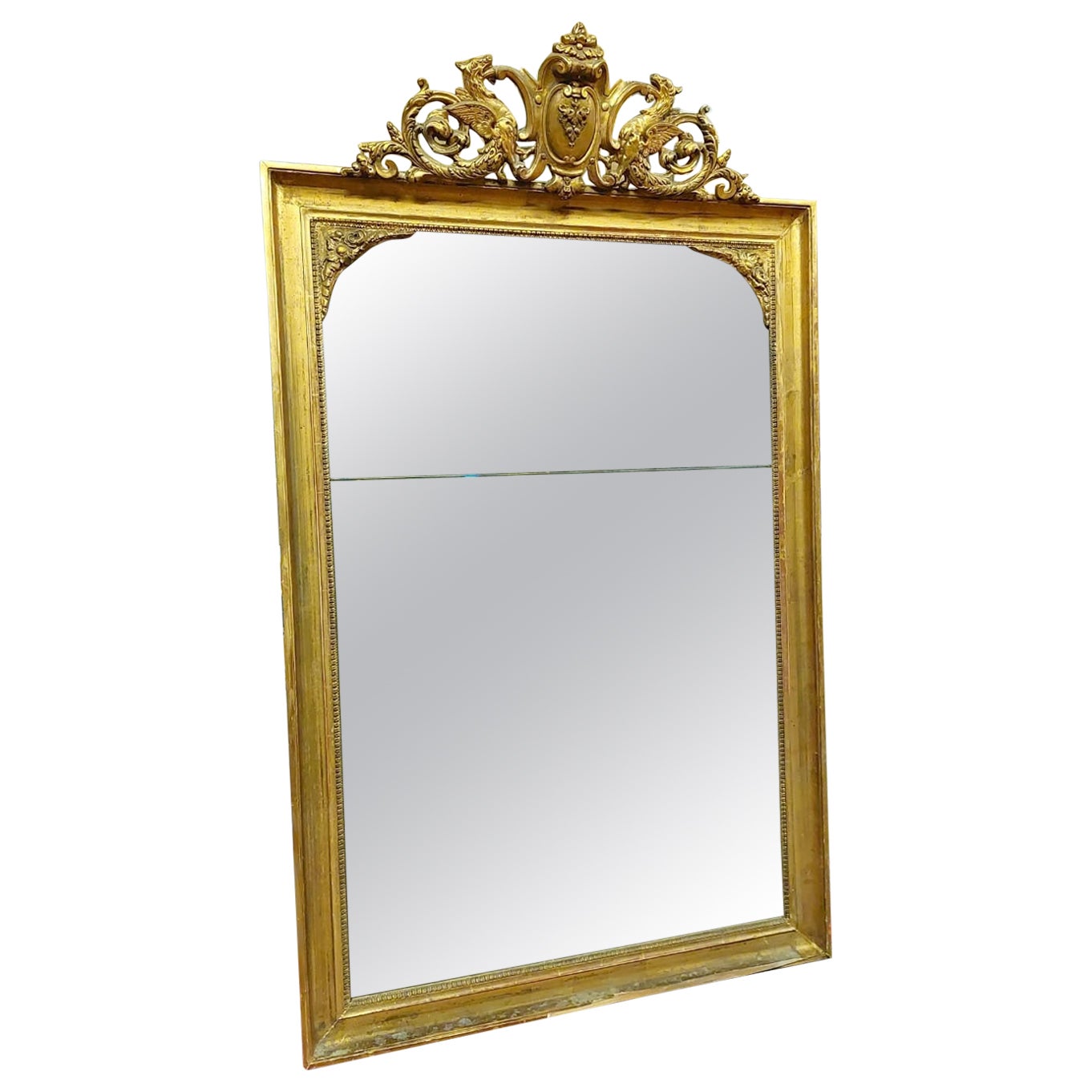 Antique Mirror in Gilded Wood with Carved Frame, Late 18th Century, France