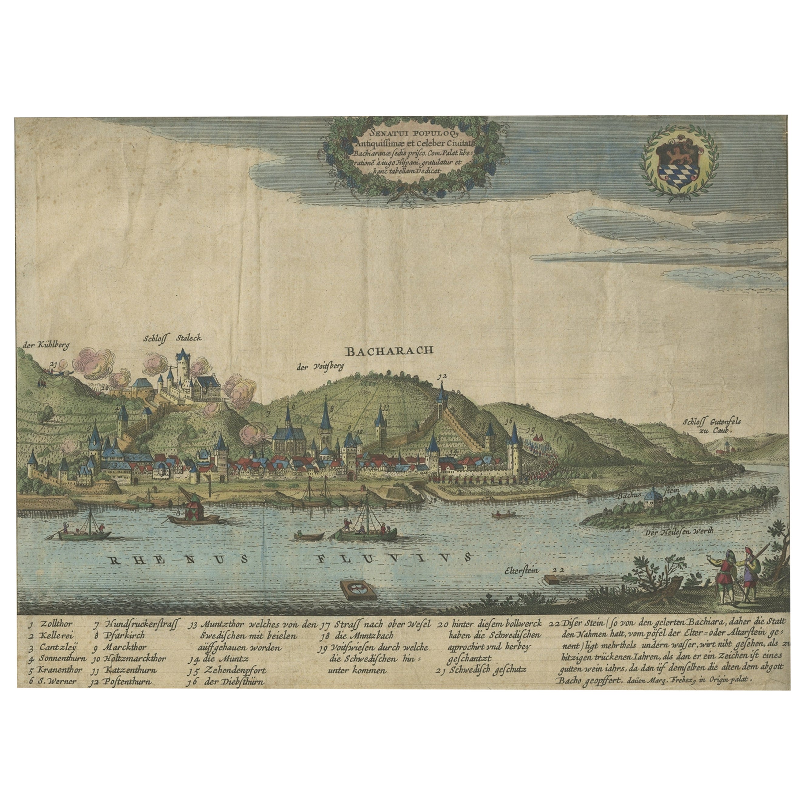 View of Bacharach, Mainz-Bingen District in Rhineland-Palatinate, Germany, 1650 For Sale