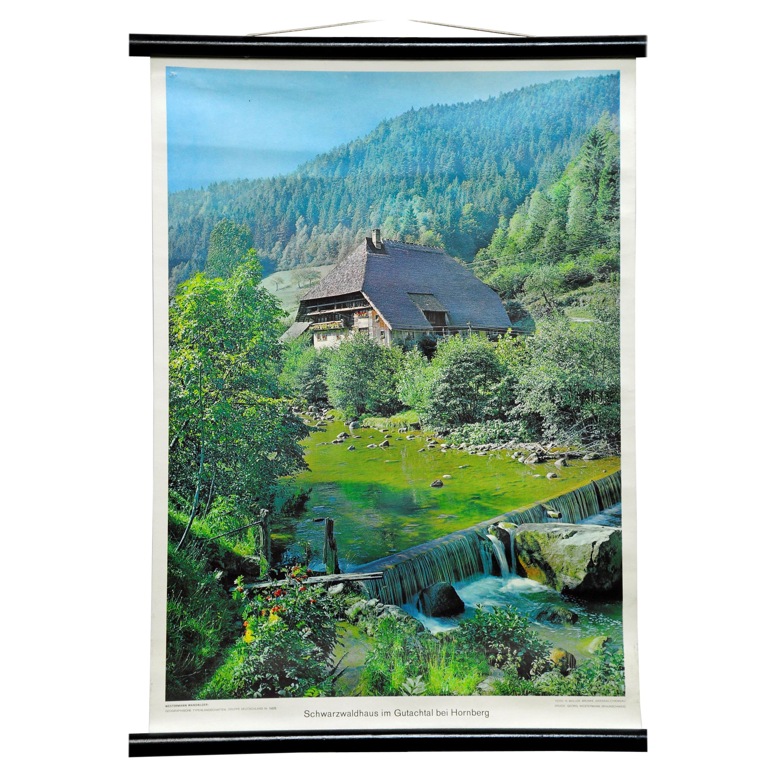 Cottagecore Black Forest Haus Landschaft Landschaft Fluss Damm Wandkarte Poster