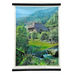 Vintage Cottagecore Black Forest House Landscape Scenery River Dam Wall Chart Poster