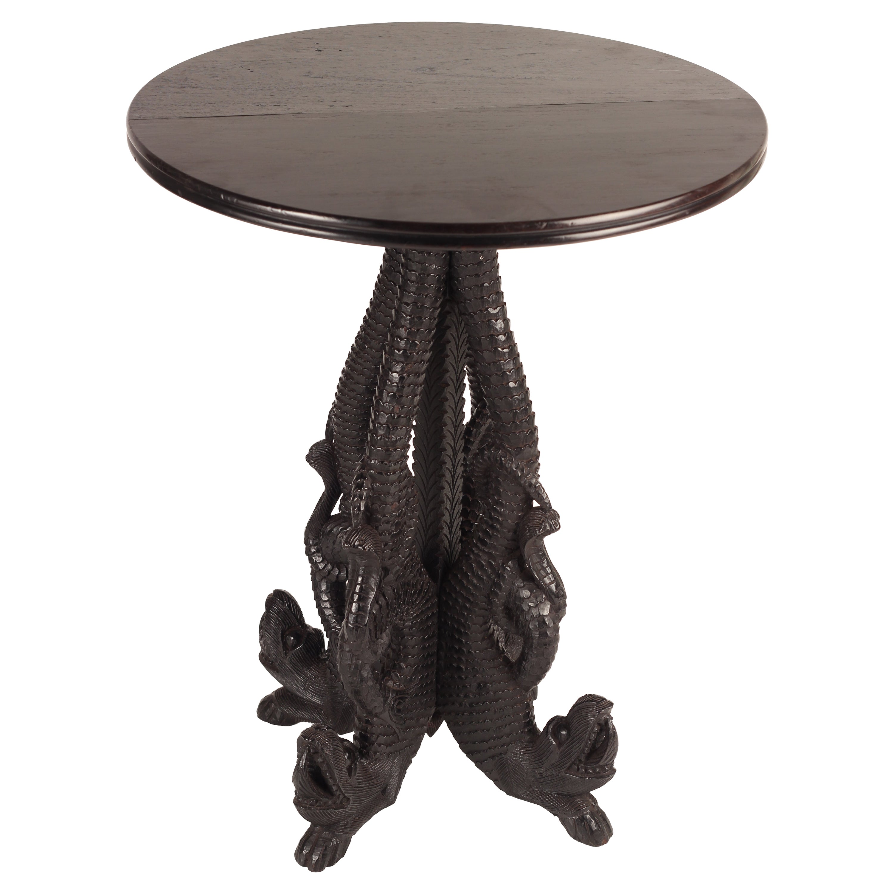 Boho Chic Style Anglo-Indian Carved Dragons Rosewood Centre Table, 19th Century