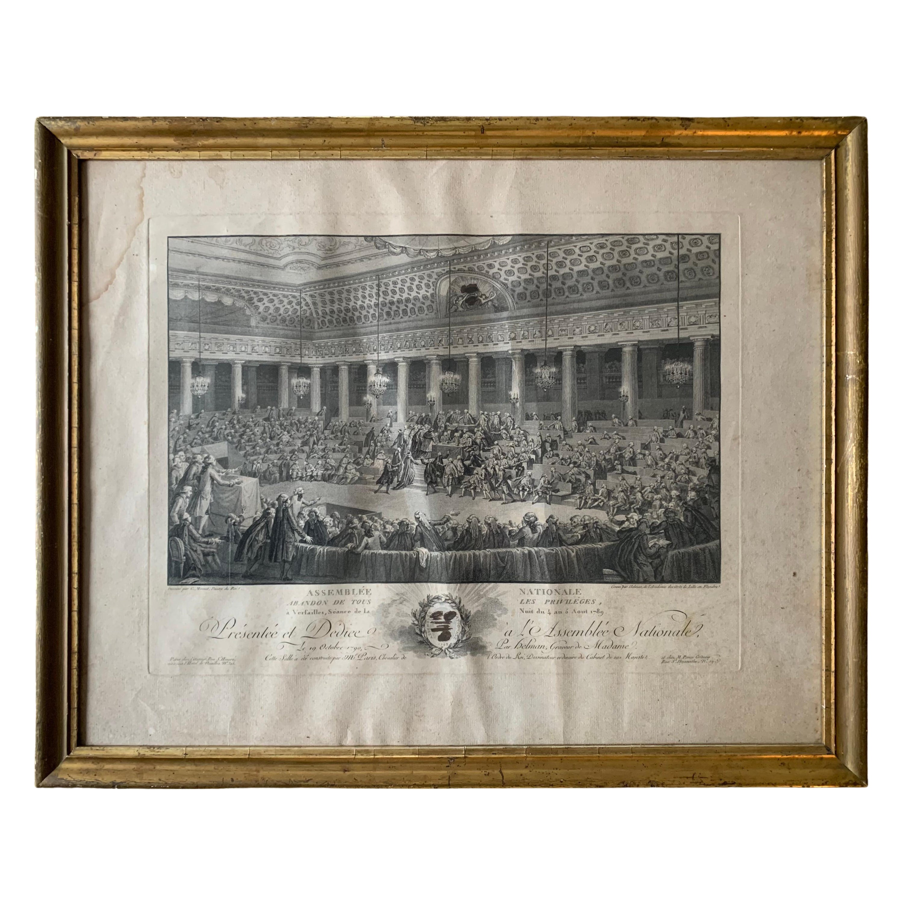 Charles Monnet " National Assembly In The Night Of August 4-5 " Engraving For Sale