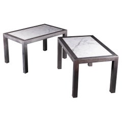 Pair of Large Brushed Steel and Marble Side Tables, circa 1970