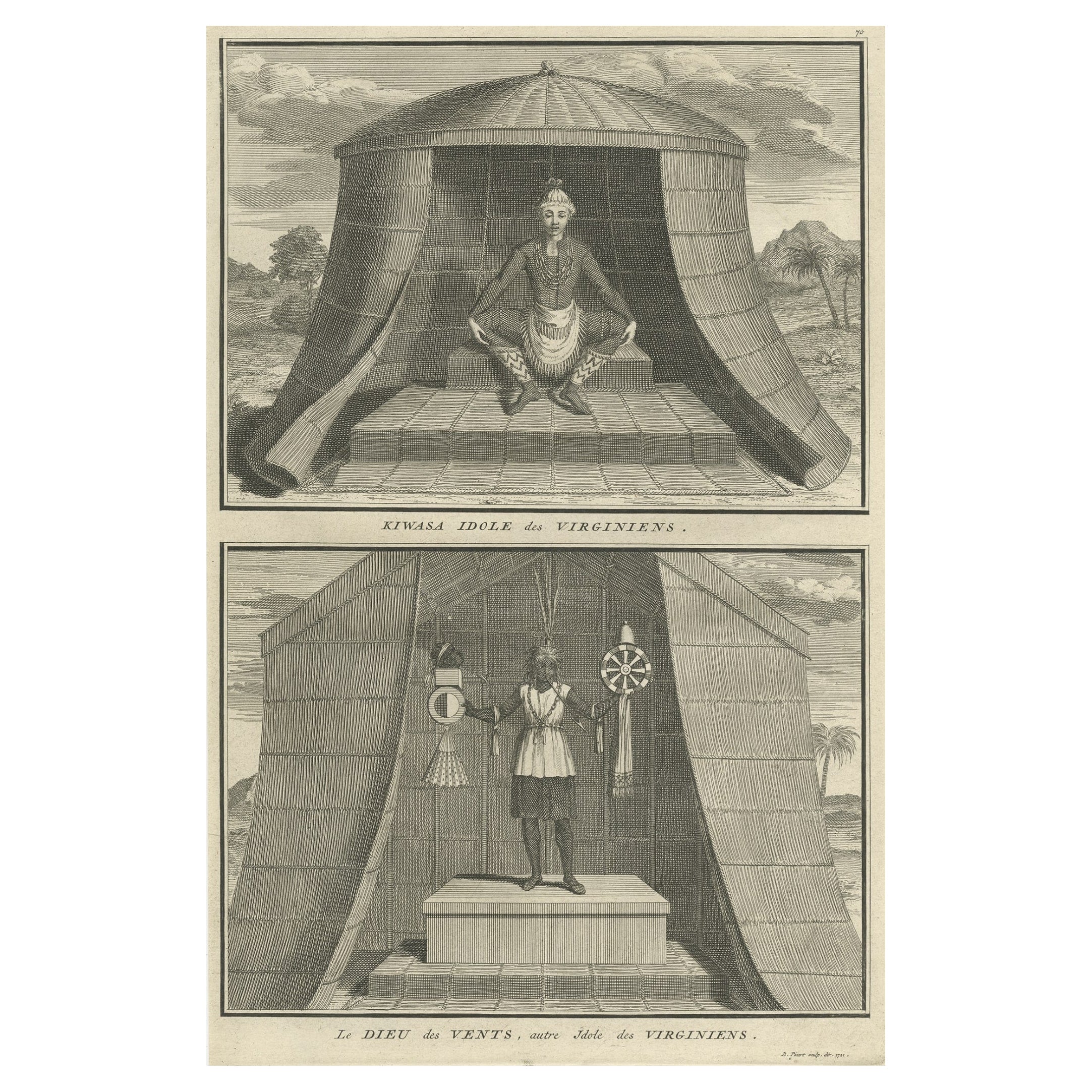 Engraving of Idols of Secotam Village in Virginia 'or now North Carolina', 1721 For Sale