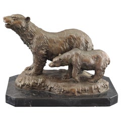 Polar Bear with Cub, Bronze, Marble