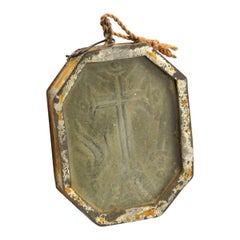Antique Devotional Medal with Inquisition Heraldry, Metal, Stone, Spain, 17th Century
