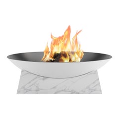 Modern Customizable Fire Pit in Black Carbon Steel and White Carrara Marble