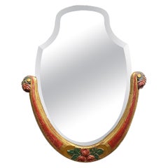 Hand Carved Art Nouveau Wood and Beveled Mirror