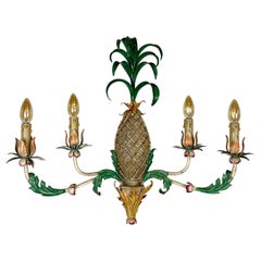 Large 1940's Green and Yellow Toleware Pineapple Wall Light