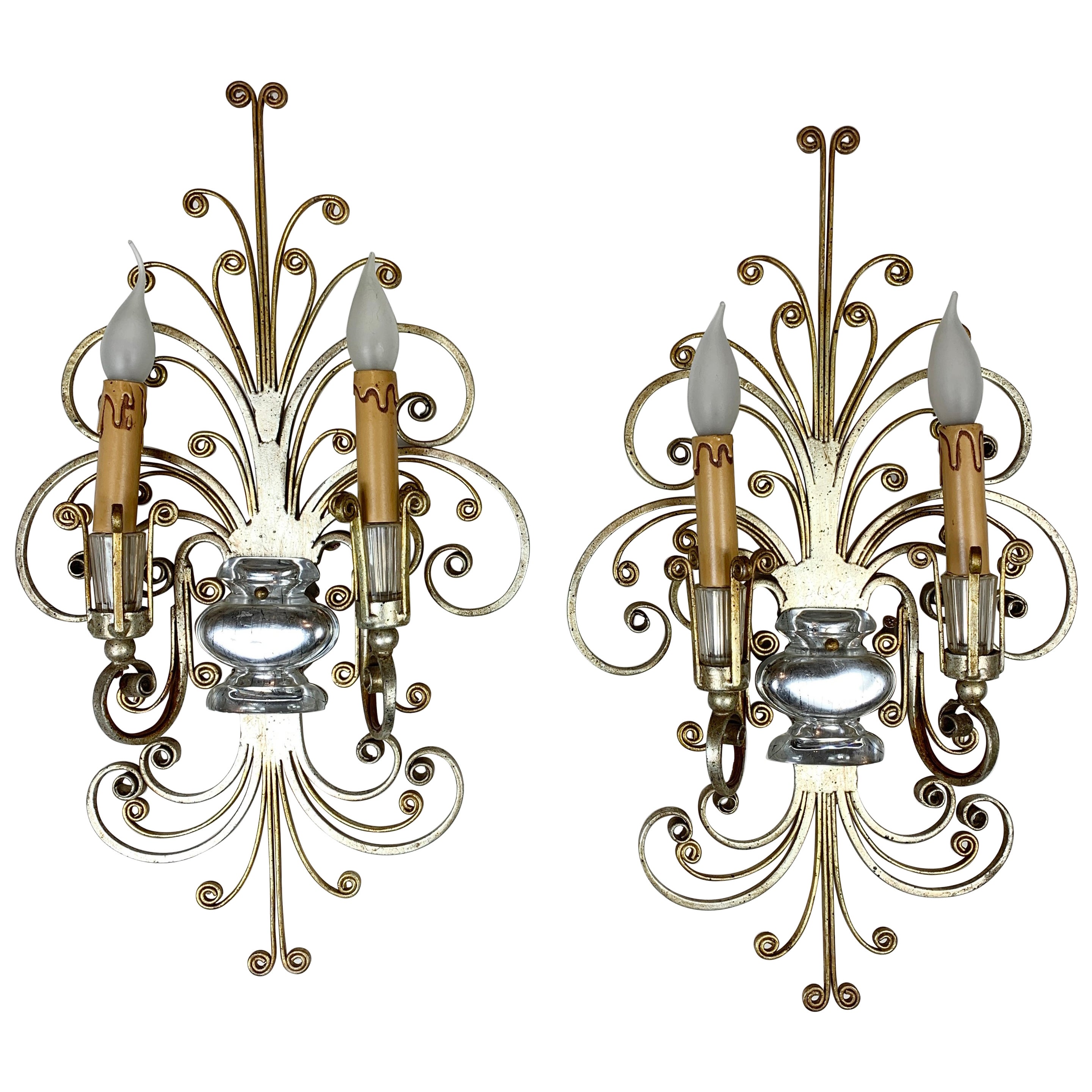 Pair of Banci Firenze Silver and Gilt Crystal Wall Lights
