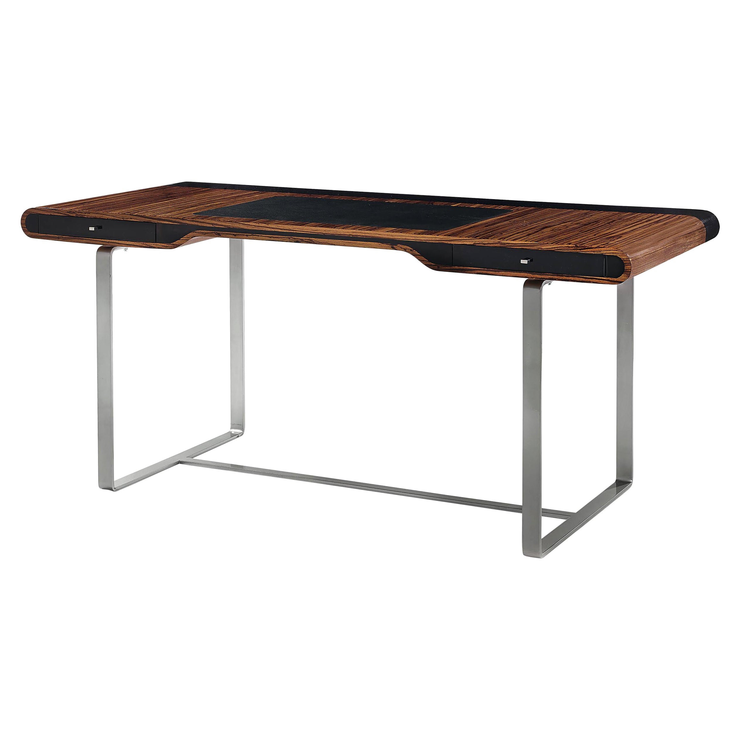 Kleiner Shanghai-Schreibtisch aus Zebrano-Holz und schwarzem, silberfarbenem Sycomore-Bein im Angebot