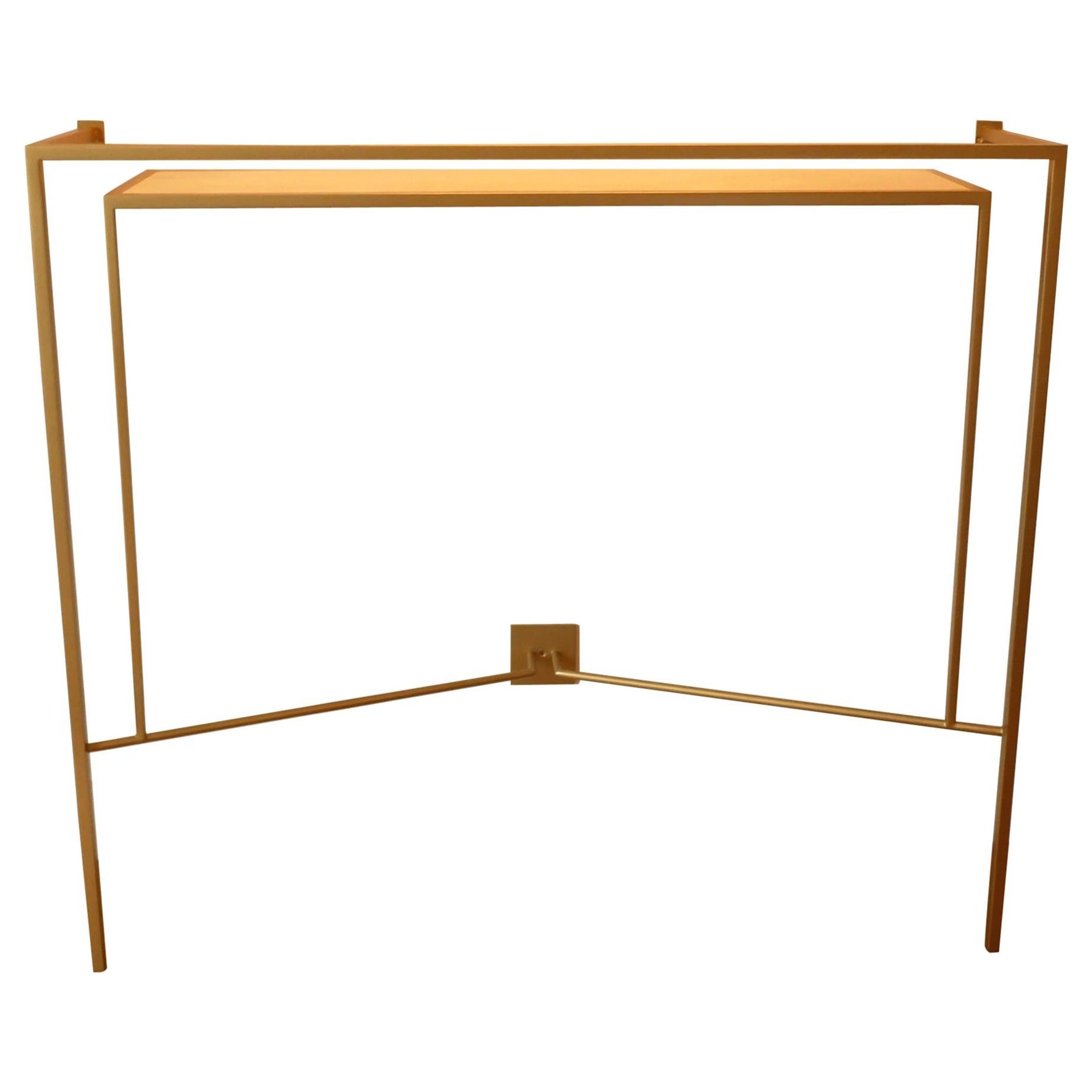Console in Gold, Bronze Brass Patina with One Sycamore Shelve by Aymeric Lefort For Sale